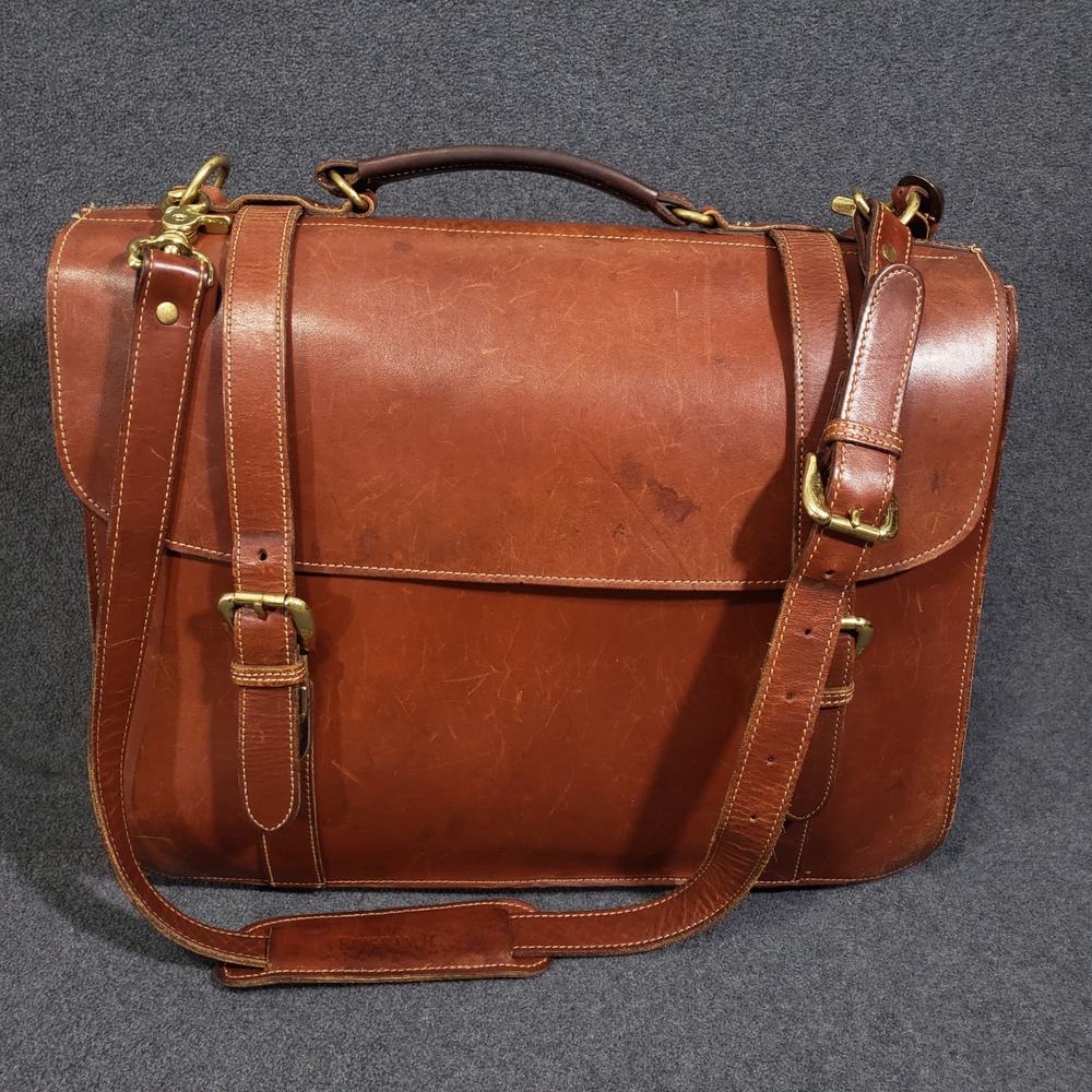 King Ranch Leather Briefcase Mens Large Brown Messenger Bag Brass Running W